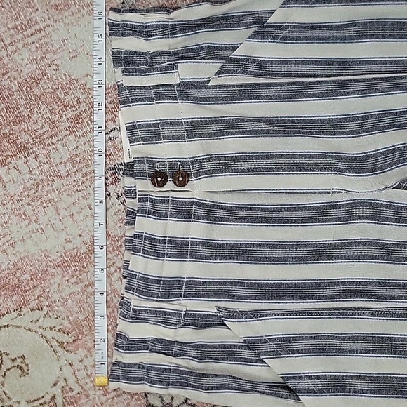 SO High Rise Blue & Ivory Stripe Linen Blend High-Rise Pant Tapered Leg - Size L - Picture 9 of 13